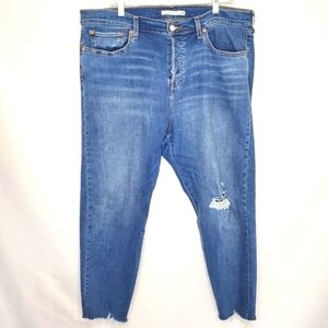 Levi's Premium Wedgie Button Fly Hi-Rise Jeans Size 18W Raw Hem Distressed